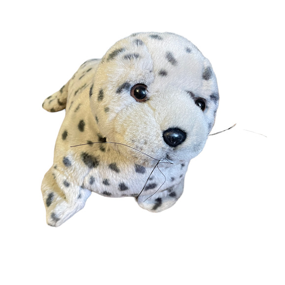 5/$25 12” Harbor Seal Plush Cream White with Black Spots Stuffed Animal Plush - Picture 3 of 6